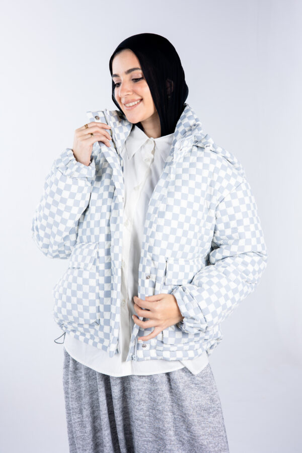 Chess Print Jacket in Light Grey